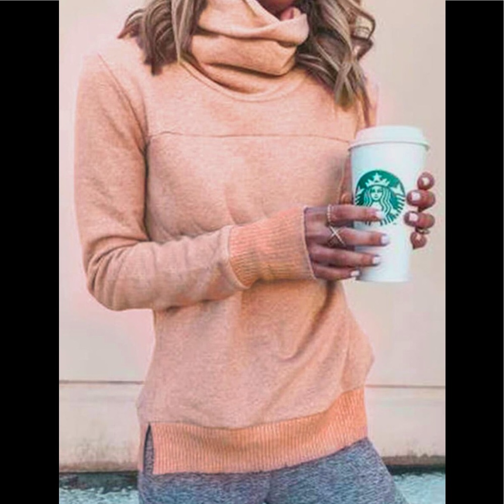 Loose Comfy Powder Pink SOFT Comfy Side Split Loose Turtleneck SweatShirt